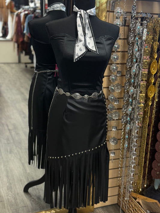 Wendy| Faux Leather Fringe Skirt