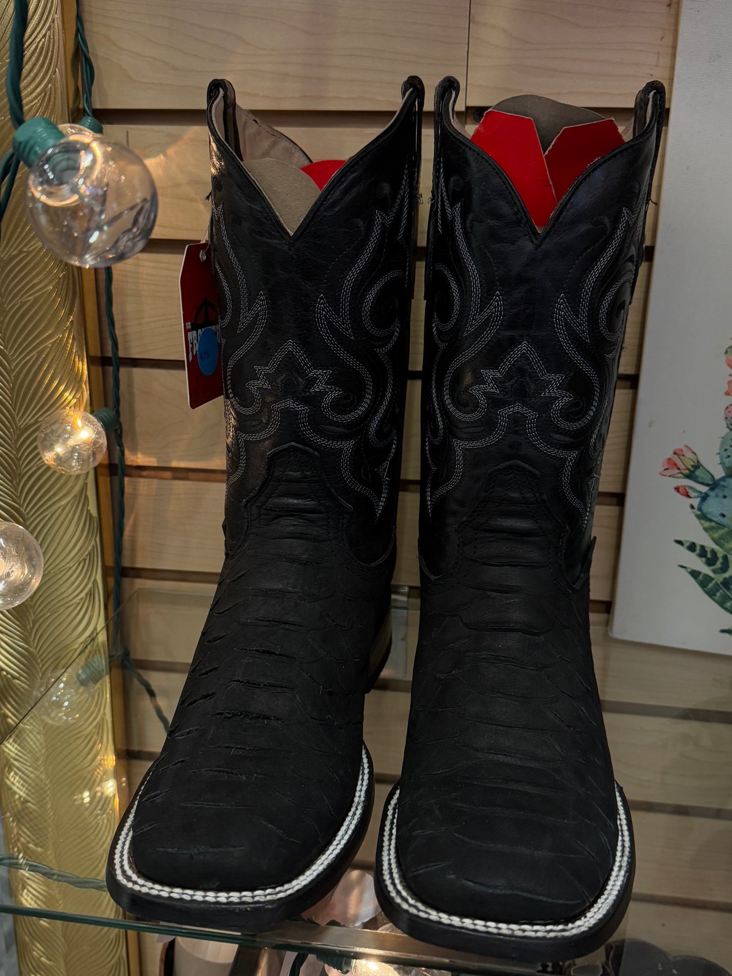 Men's Python Print Square Toe Boots - Black