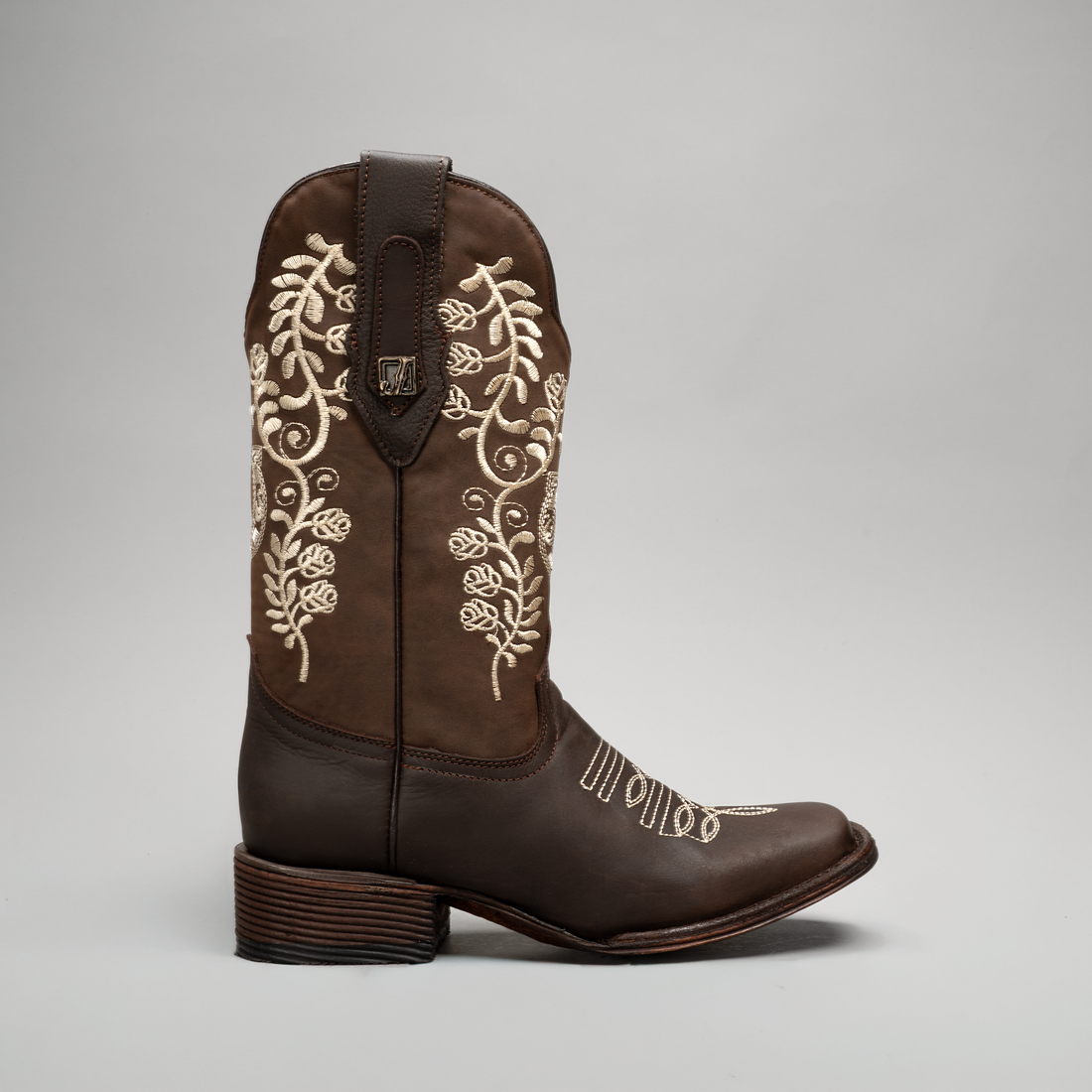 HERRADURA| WOMEN'S EMBROIDERED SQUARE TOE COWBOY BOOTS BROWN