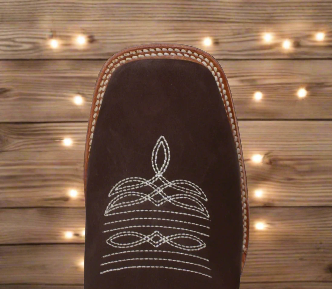 Men's Genuine Leather Square Toe Short Ankle Rodeo Cowboy Boot