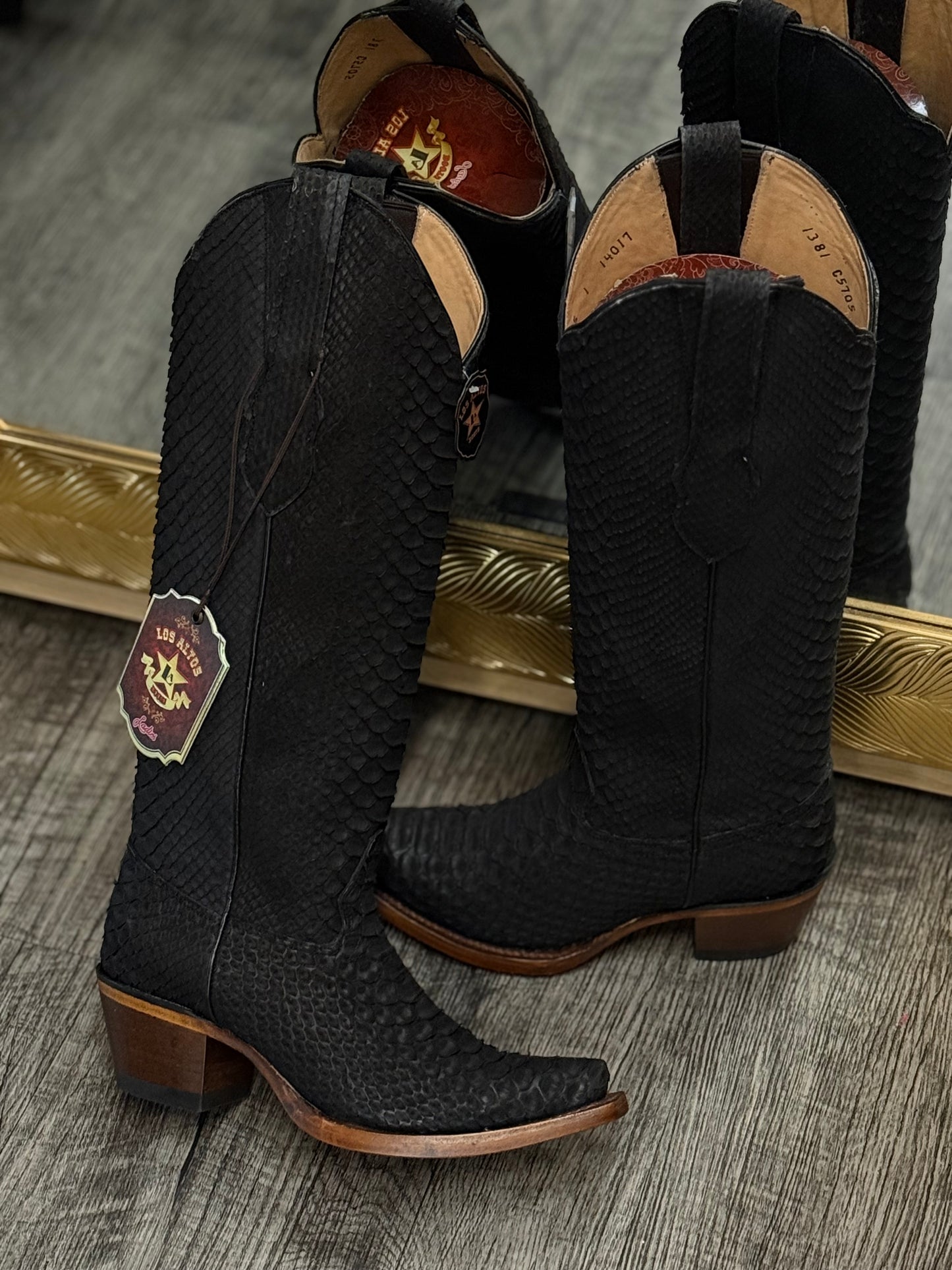 LOS ALTOS WOMEN'S SLAY EXOTIC PYTHON TALL WESTERN BOOTS - BLACK SNIP TOE