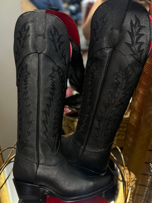 Valentina| Tall Red Bottom Wide Calf Snip Toe Cowgirl Boot