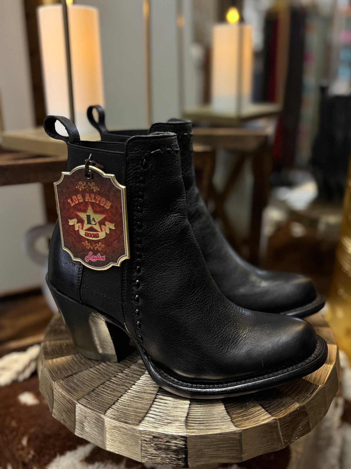 WOMEN´S GENUINE PORTO LEATHER ROUND TOE ANKLE BOOTS BLACK COLOR - LOS ALTOS BOOTS