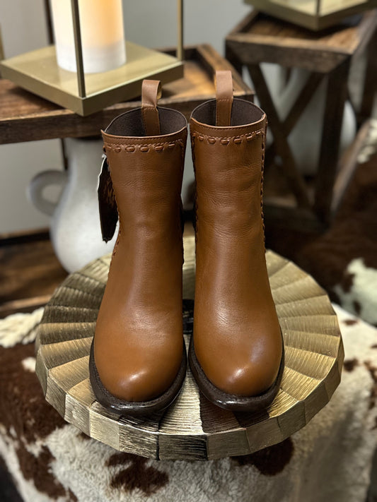 WOMEN´S GENUINE PORTO LEATHER ROUND TOE ANKLE BOOTS HONEY COLOR - LOS ALTOS BOOTS