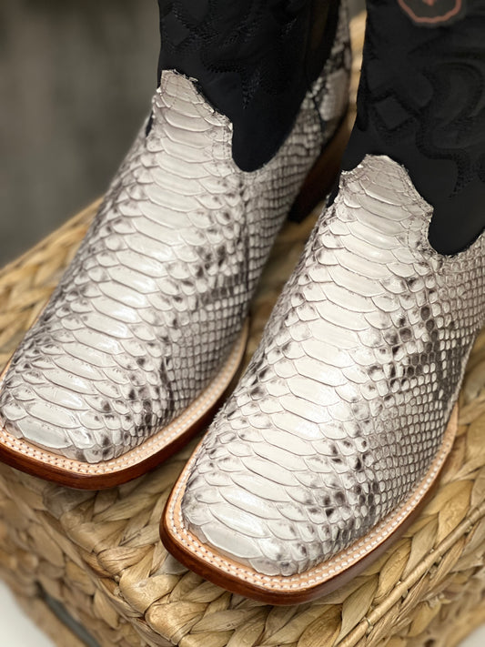 LOS ALTOS BOOTS MENS WIDE SQUARE TOE | GENUINE PYTHON SNAKESKIN LEATHER BOOTS | COLOR NATURAL