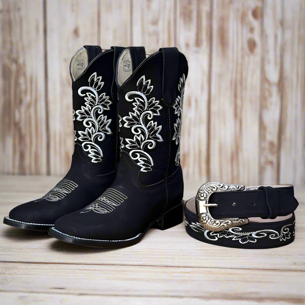 SB-420 WOMENS BLACK - BOOT AND BELT SET