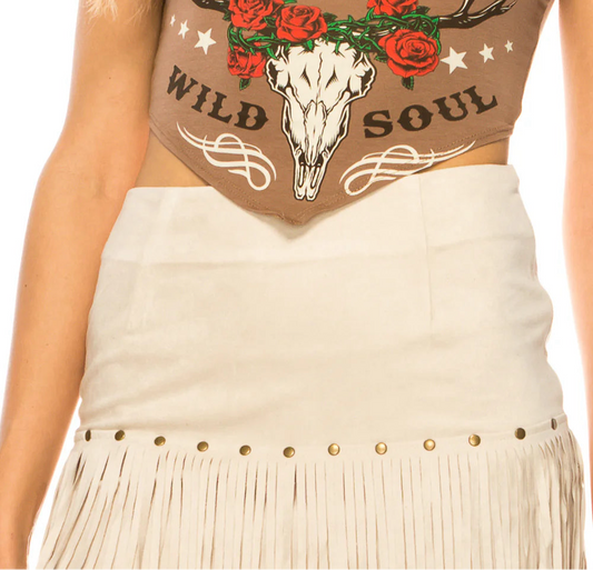 Andrea |Ivory Suede Fringe Skort
