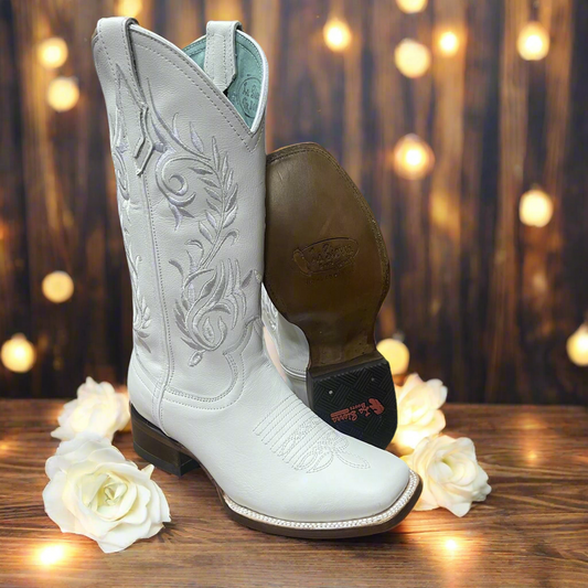 Paloma| Women's Genuine Leather Square Toe Cowgirl White Boots Est.112