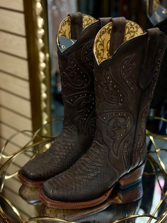 WOMEN'S BROWN MAMBA PYTHON TRIBUTE SQUARE TOE