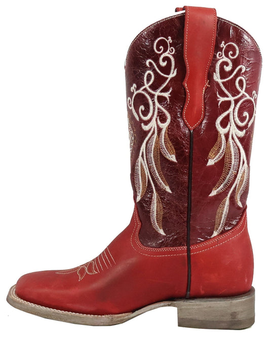 Mary | All Leather Wide Square Toe Boots (Red)
