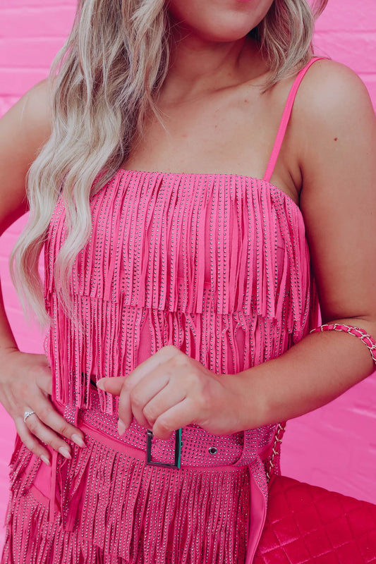 Diva Fringe Rhinestone Set Pink