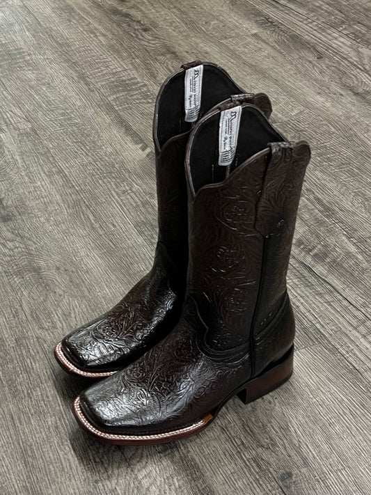 Esther | square toe Hand-tooled Boots Wine