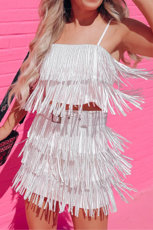 Rhinestone Diva Fringe Set (White)