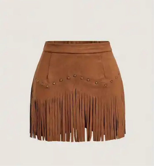 Andrea| Tan Fringe Skort