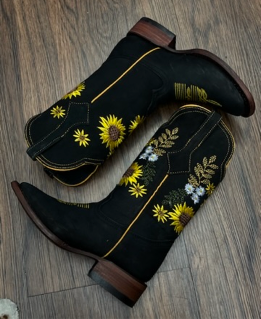 Lucy| Womens Black Nobuck Square Toe Rodeo Boot