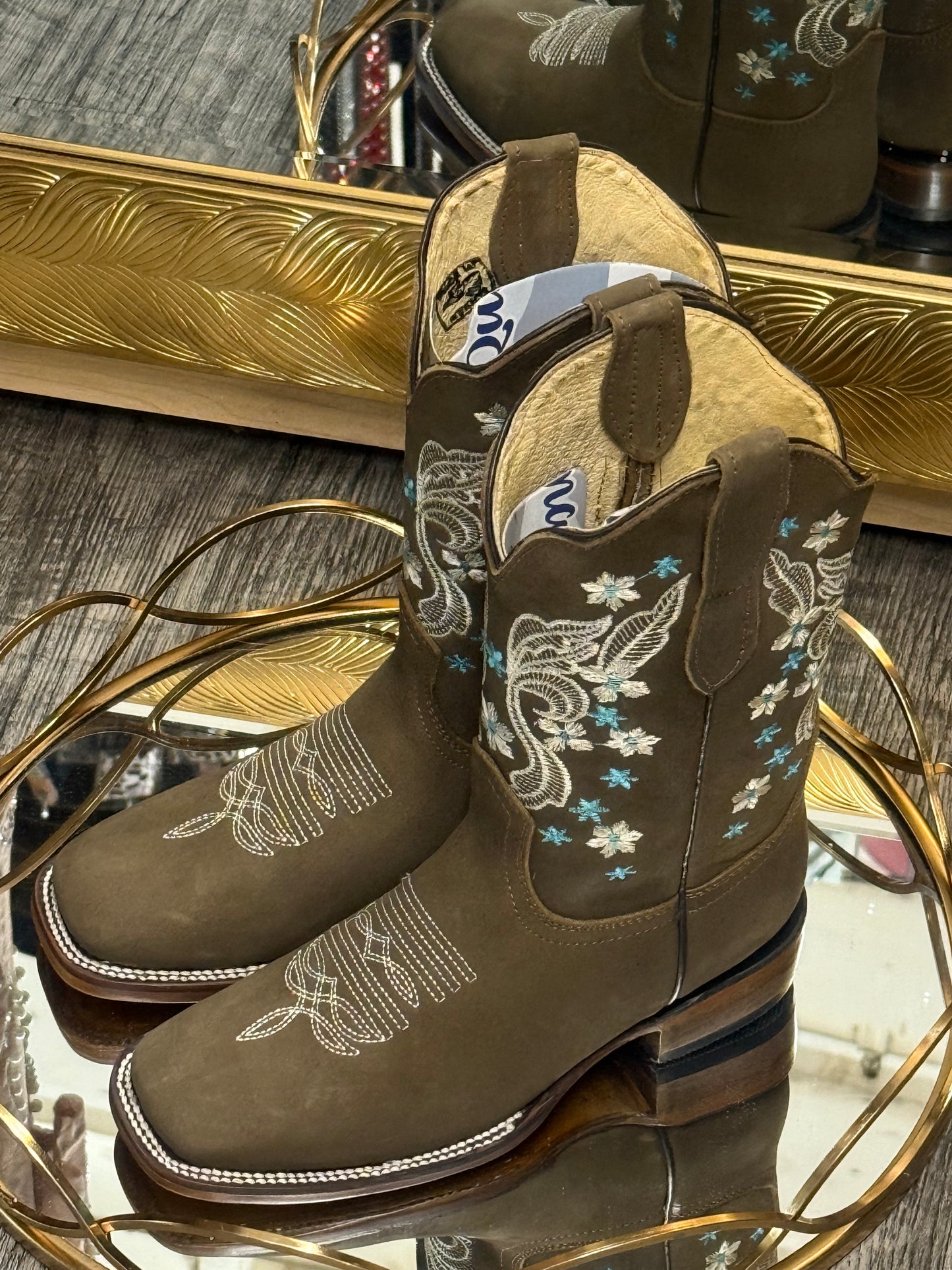 Sarahi| Blue Square Toe Boots