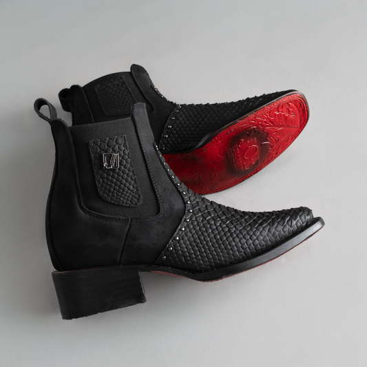 WOMEN'S VIPERETTE PYTHON TRIBUTE SQUARE TOE ANKLE BOOTS