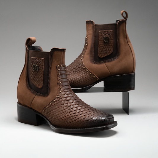 WOMEN'S VIPERETTE PYTHON TRIBUTE SQUARE TOE ANKLE BOOTS