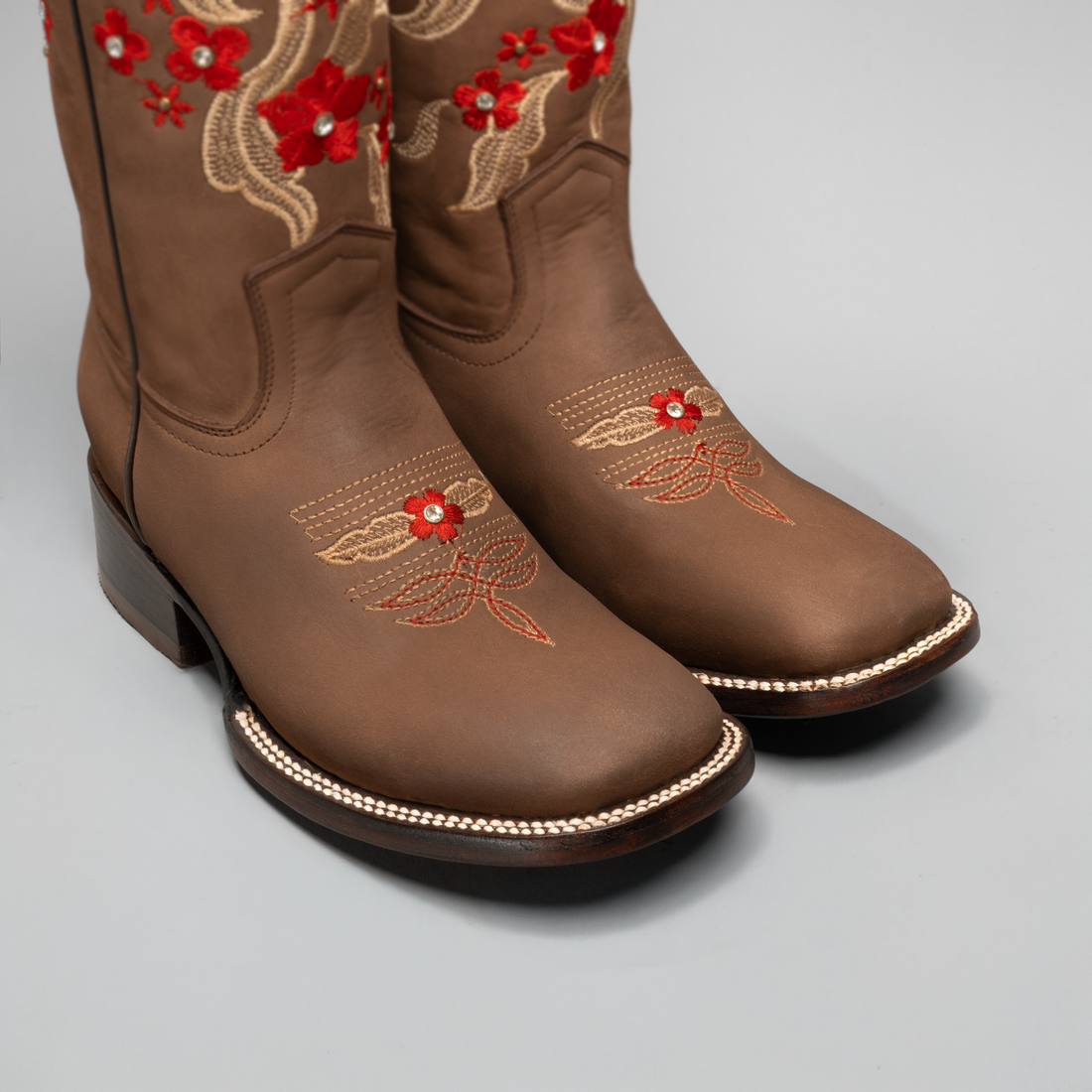 JASMINE |WOMEN'S RED EMBROIDERED SQUARE TOE COWBOY BOOTS AND BELT COMBO