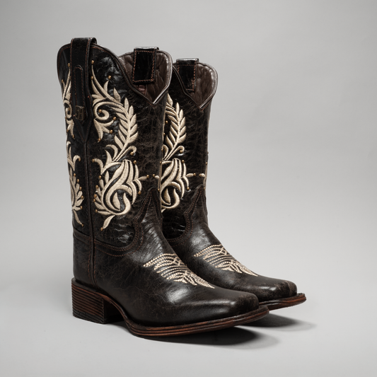 Jenny| WOMEN'S CLASSIC EMBROIDERED SQUARE TOE COWBOY BOOTS DARK BROWN