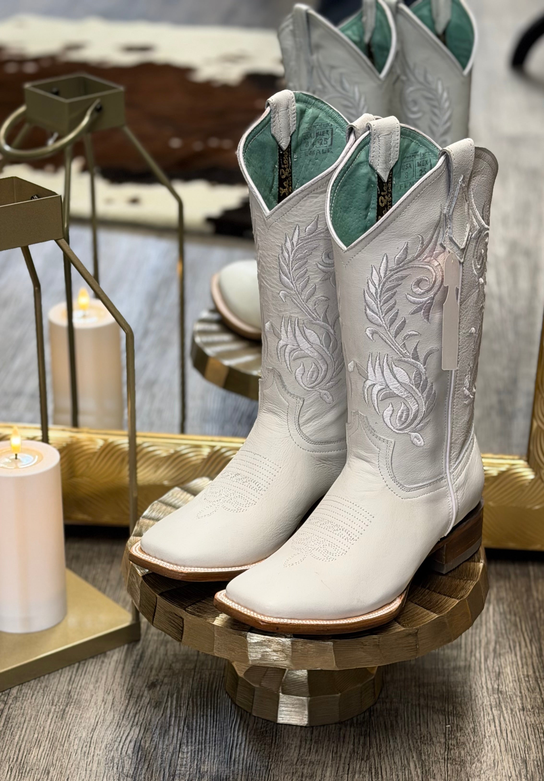 Paloma| Women's Genuine Leather Square Toe Cowgirl White Boots Est.112