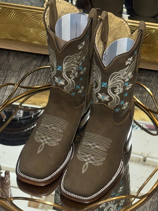 Sarahi| Blue Square Toe Boots