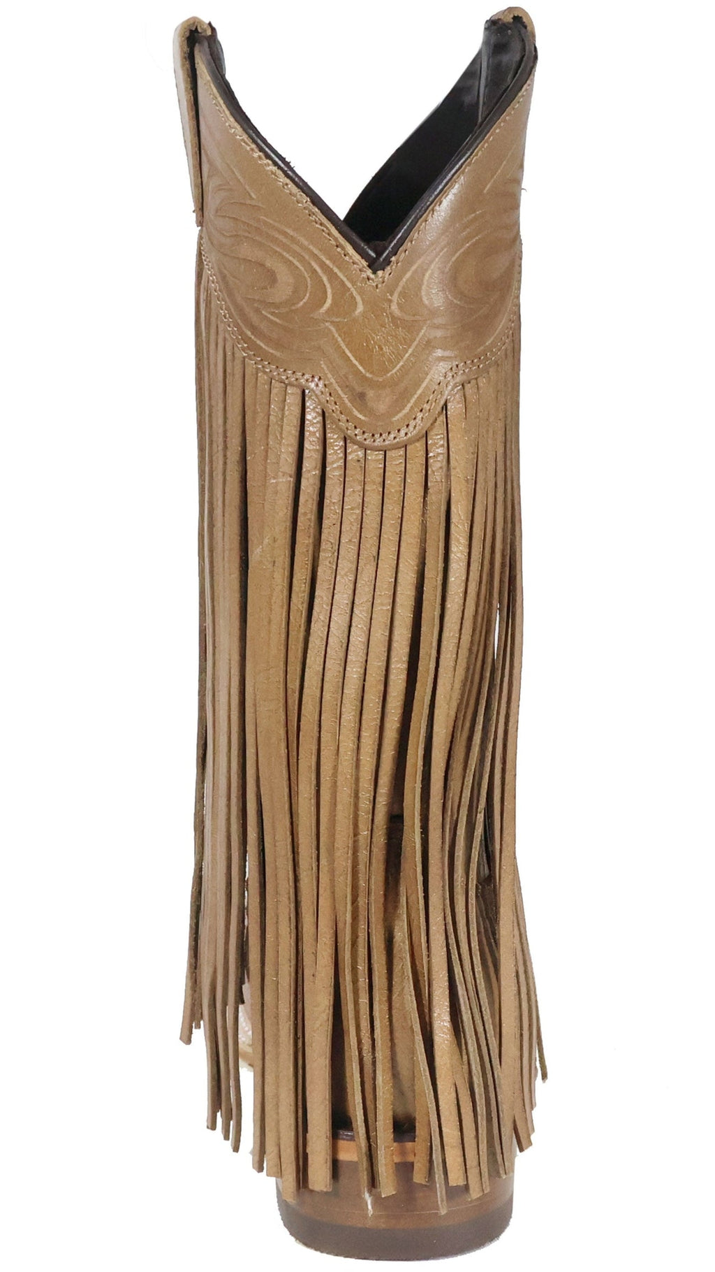 Chloe | Fringe All Leather Wide Square Toe Boots (Beige)