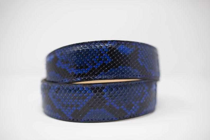 Blue Snake Belt, Exotic Leather Belt with Removable Western Buckle