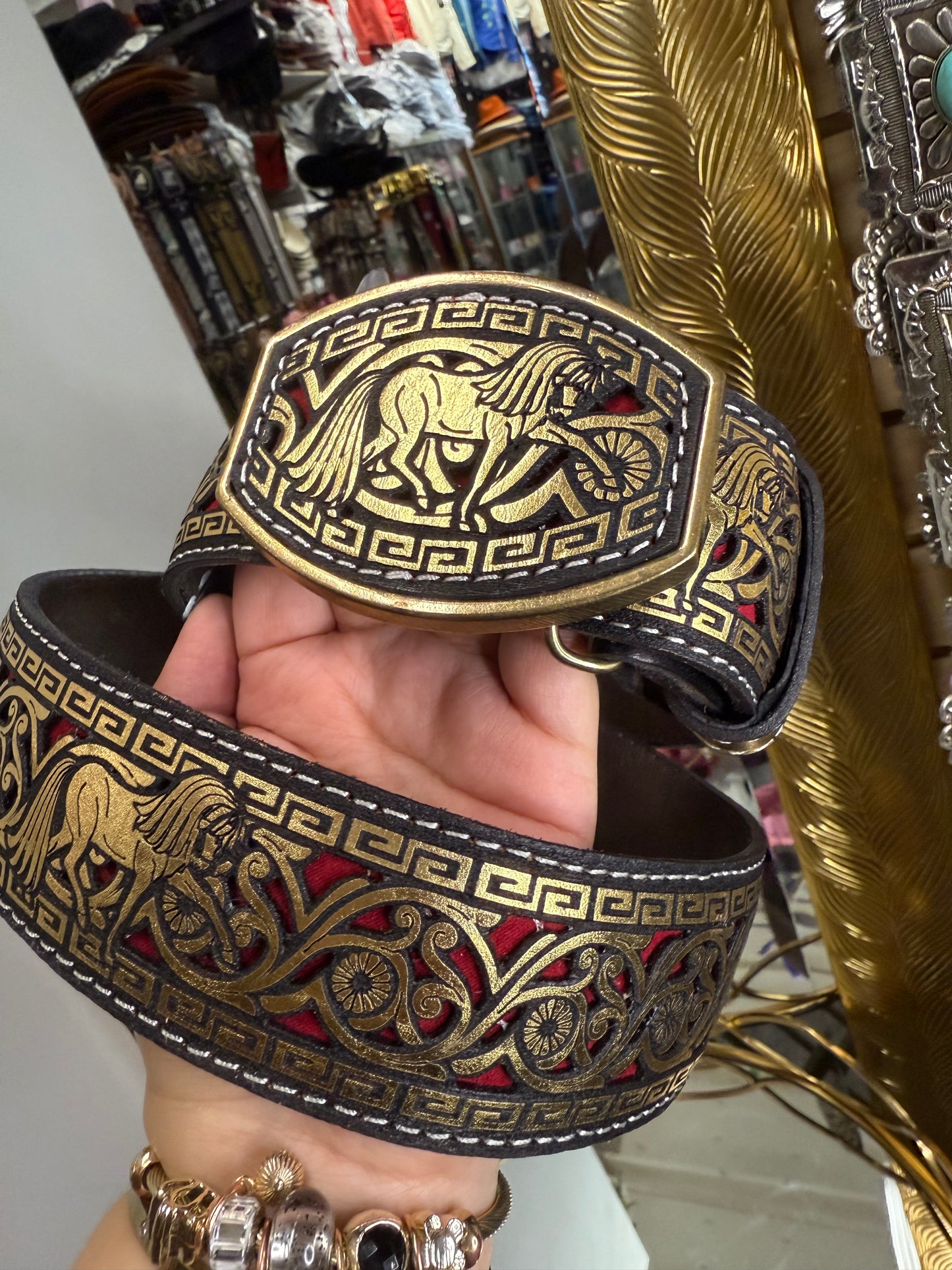 CABALLO LASER 2 INC BELT GOLD WITH RED