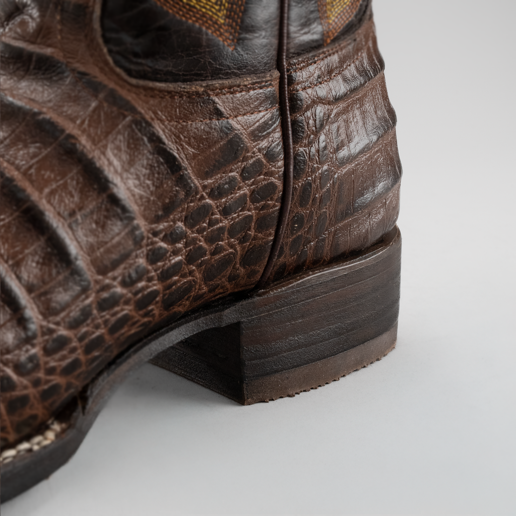 MEN'S CAIMAN LEATHER SQUARE TOE COWBOY BOOTS