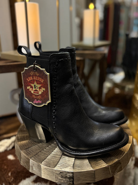 WOMEN´S GENUINE PORTO LEATHER ROUND TOE ANKLE BOOTS BLACK COLOR - LOS ALTOS BOOTS