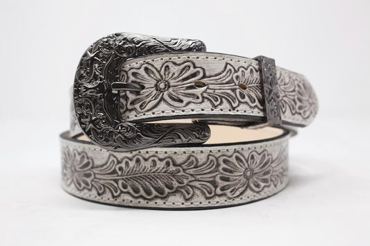 HandTooled Floral Belt, (1.5’’) Hand Painted Leather Belt with Removable Western Buckle