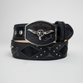 MEN'S METAL BULL LEATHER ARTISANAL EMBROIDERY COWBOY BELT