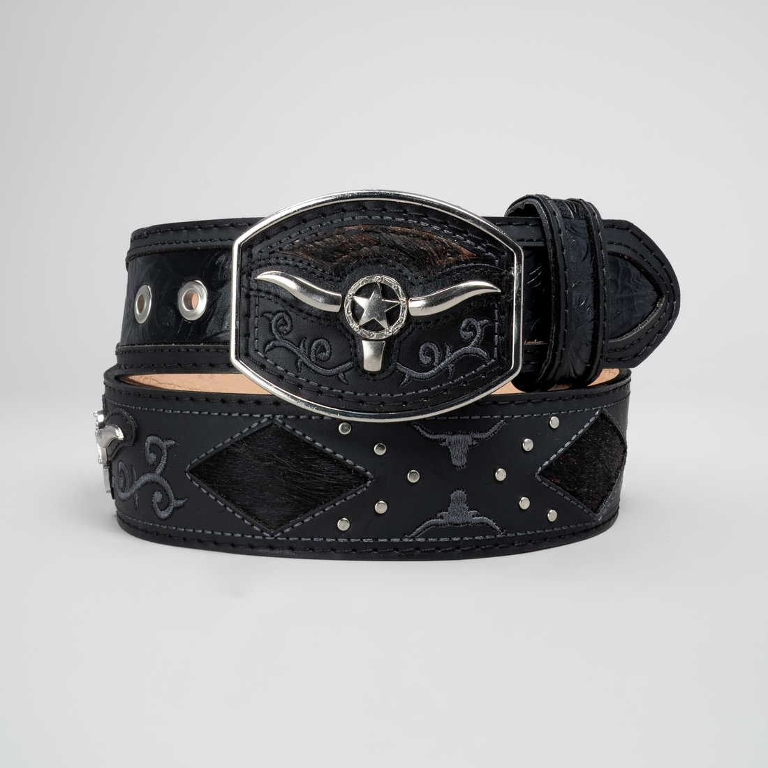 MEN'S METAL BULL LEATHER ARTISANAL EMBROIDERY COWBOY BELT