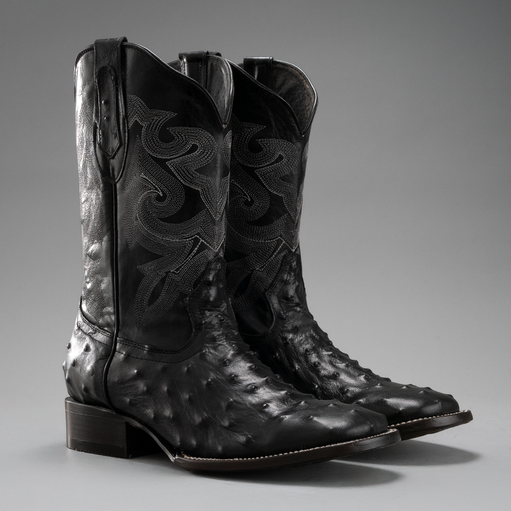 MEN'S OSTRICH SQUARE TOE COWBOY BOOTS AND BELT COMBO
