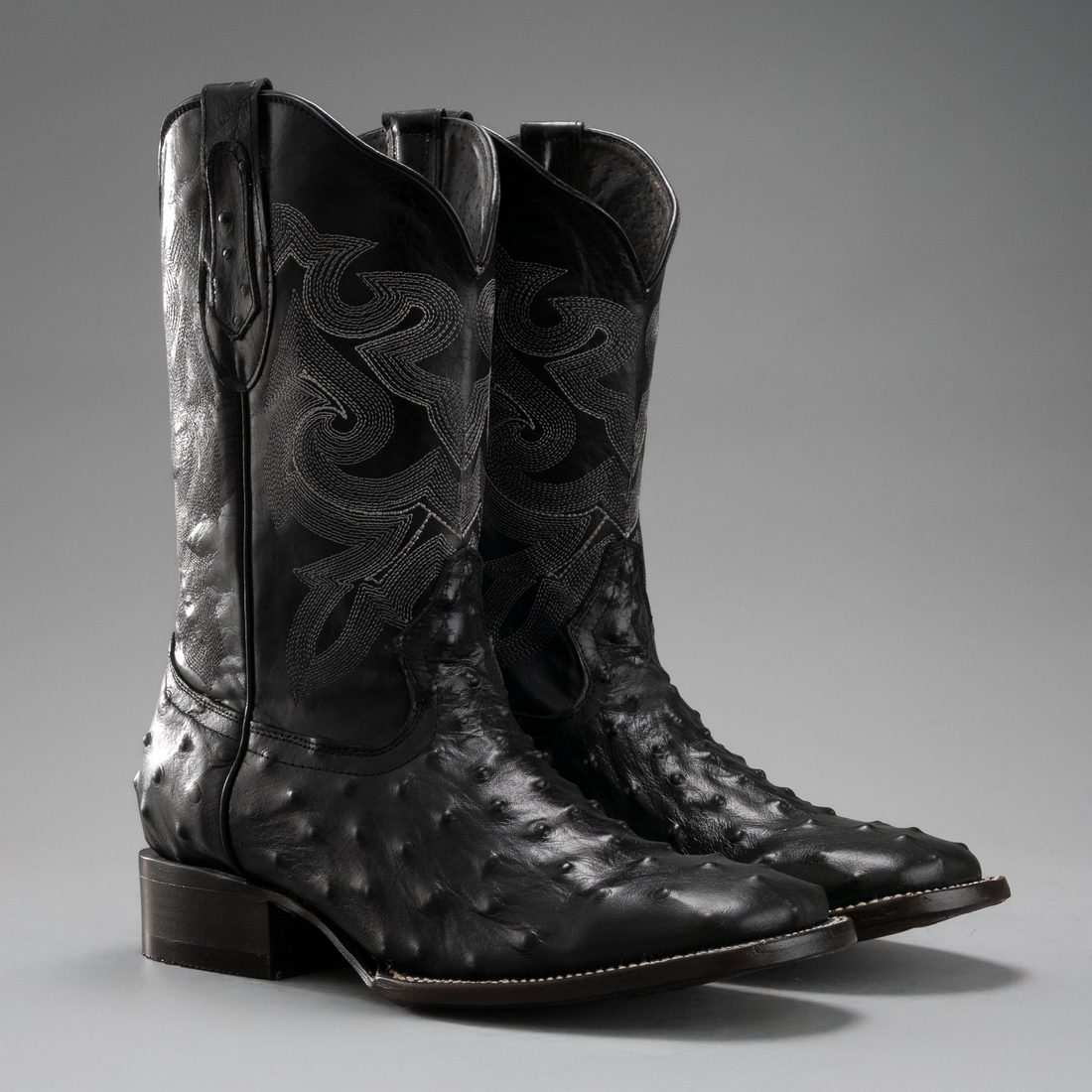 MEN'S OSTRICH SQUARE TOE COWBOY BOOTS AND BELT COMBO