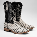 MEN'S BRAIDED LEATHER AND HAIR TRIBUTE SQUARE TOE BOOT (White)