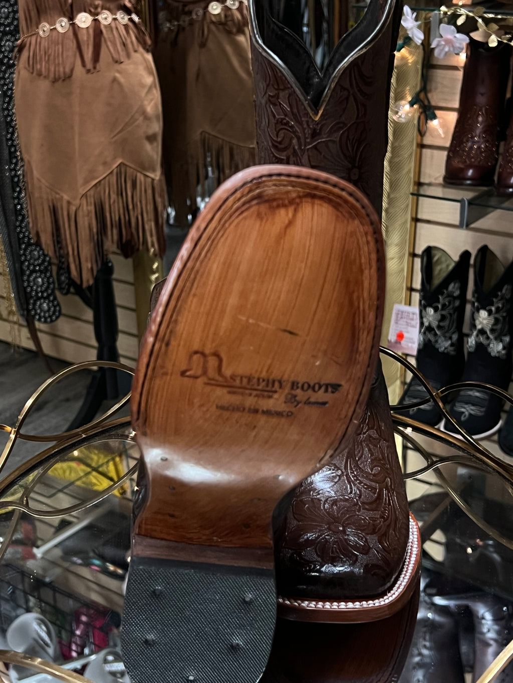 Esther | Square Toe Hand-tooled Boots Brown