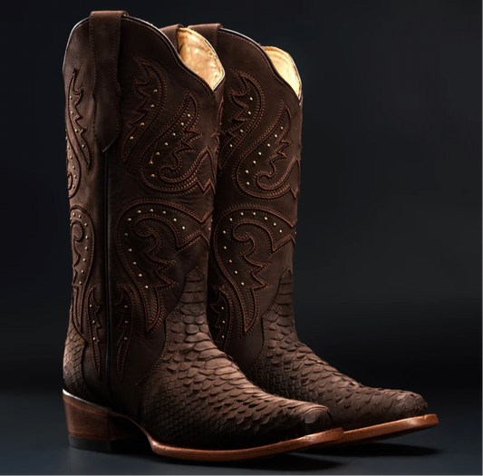 WOMEN'S BROWN MAMBA PYTHON TRIBUTE SQUARE TOE
