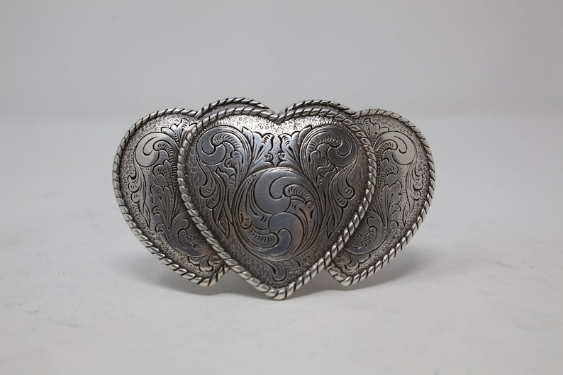 Triple Hearts Belt Buckle,( 1.5'') Removable Western Buckle