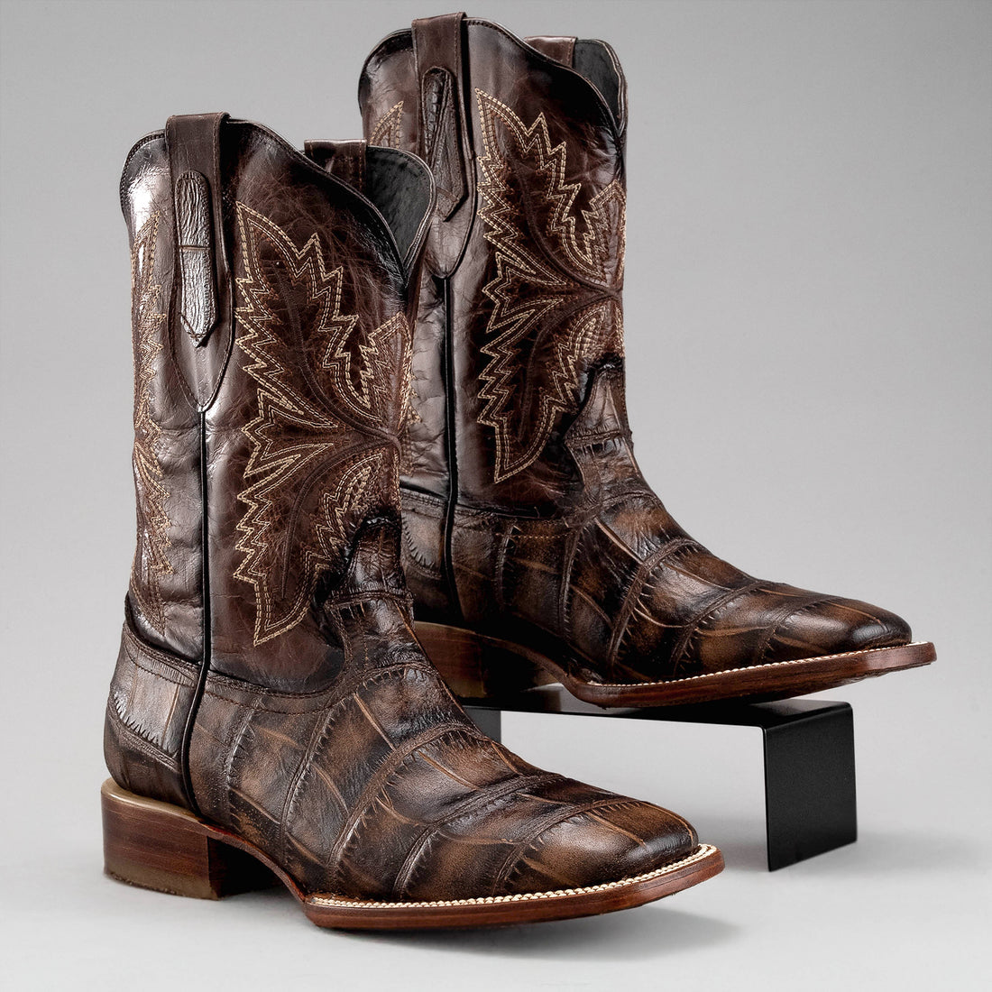 MEN'S ALLIGATOR LEATHER SQUARE TOE COWBOY BOOTS