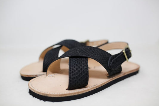 Exotic Leather Sandal, Huarache Sandal, Black Snake Sandal
