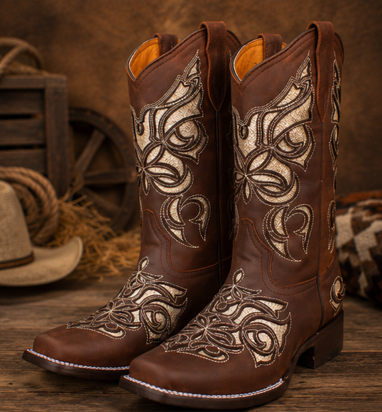 Celilia | Women’s Square Toe  Leather Cowboy Boots