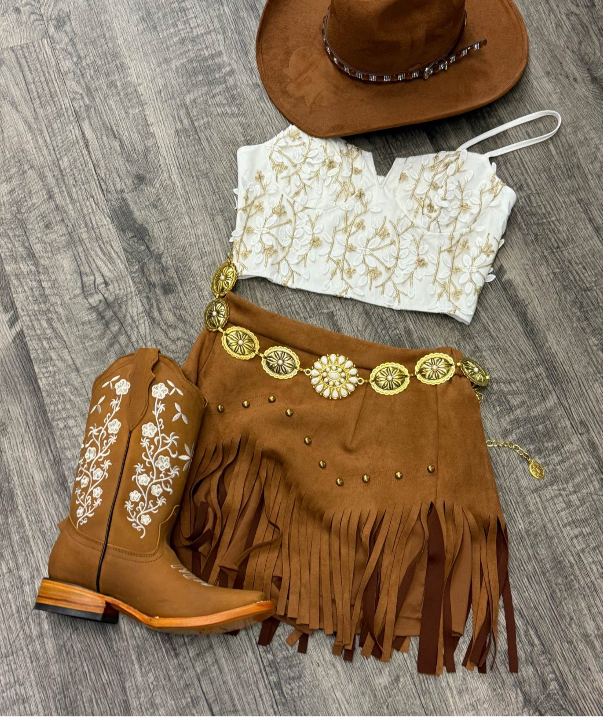 Andrea| Tan Fringe Skort