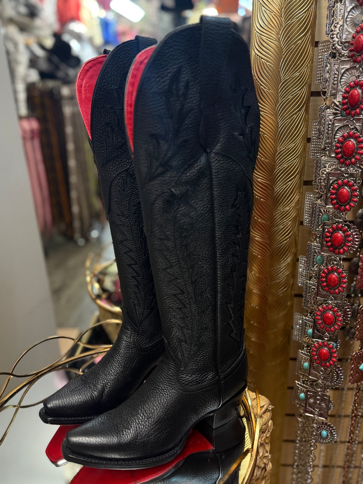 Valentina| Tall Red Bottom Wide Calf Snip Toe Cowgirl Boot