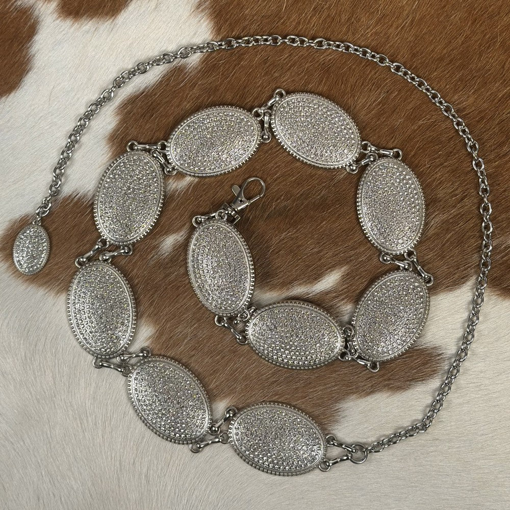 WOMEN’S WESTERN STYLE RHINESTONE CONCHO CHAIN BELT