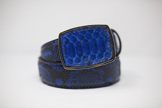 Blue Snake Belt, Exotic Leather Belt with Removable Western Buckle