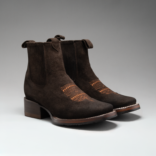 WOMEN'S 723 NOBUCK SQUARE TOE ANKLE BOOTS CHOCOLATE