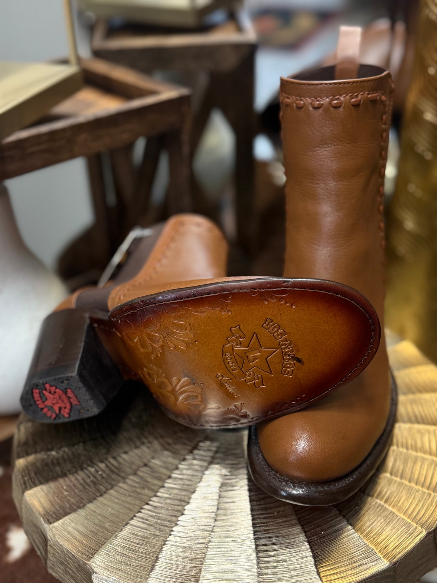 WOMEN´S GENUINE PORTO LEATHER ROUND TOE ANKLE BOOTS HONEY COLOR - LOS ALTOS BOOTS