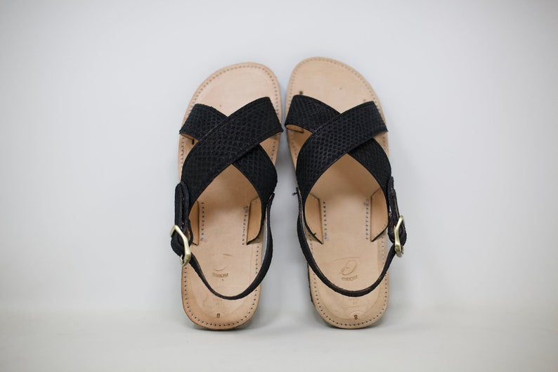 Exotic Leather Sandal, Huarache Sandal, Black Snake Sandal